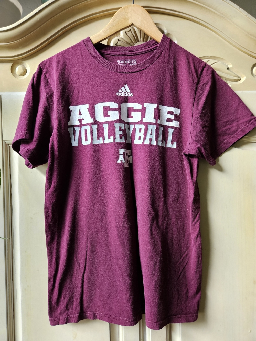 Adidas Aggie Volleyball T‑Shirt — Maroon with White Logo